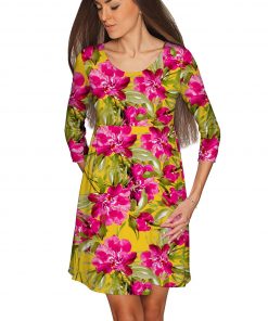 Indian Summer Gloria Empire Waist Dress Women Yellow Pink Wd5 P0079s Image 2