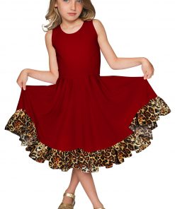 Red Leopard Vizcaya Fit Flare Dress Girls Gd8 Burgundy Red Animal Print