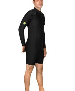Mens UV Protection Sunsuit Swimwear Long Sleeves UPF50+ Black Chlorine Resistant