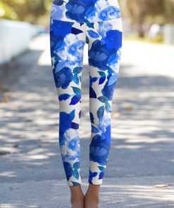Blue Blood Lucy Floral Printed Performance Leggings Women Blue White Wl1 P0003s